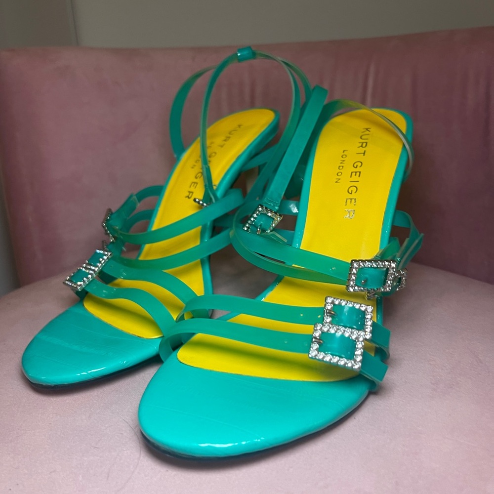 Kurt Geiger Teal Strappy Heels with Buckle Accents
